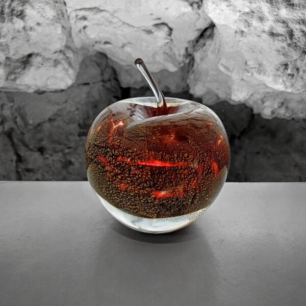Pomme rouge feuille d'or pièce unique souffleur de verre